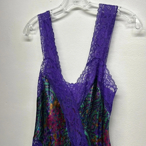 Victoria's Secret Maxi Long Dress Chemise Satin Sheer Mardi Gras Lace Purple L - Picture 3 of 10
